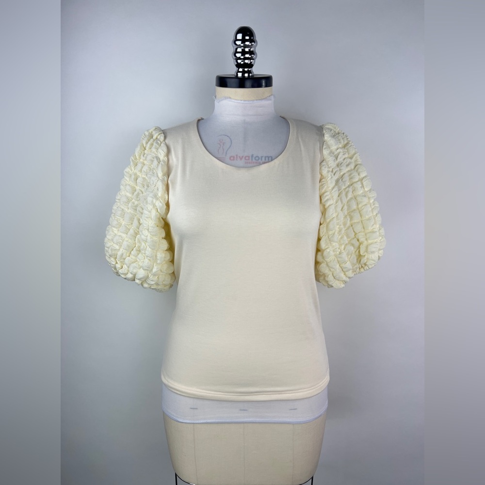 💚 3235. Double Layer Textured Puff Sleeve Blouse